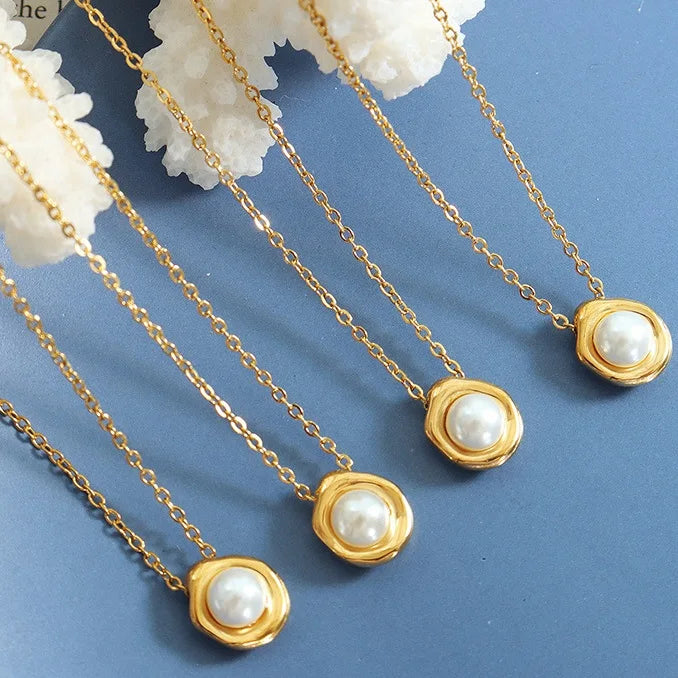 Fashion Jewelry 18k Gold Plated Dainty Jewelry Stainless Steel Collar Choker Women Necklace Pearl Pendants for Necklace