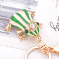 Creative Oil Drop Animals Frog Pendant Key Chain Rhinestone Crown Green Enamel Frog Keychain Bag Accessory