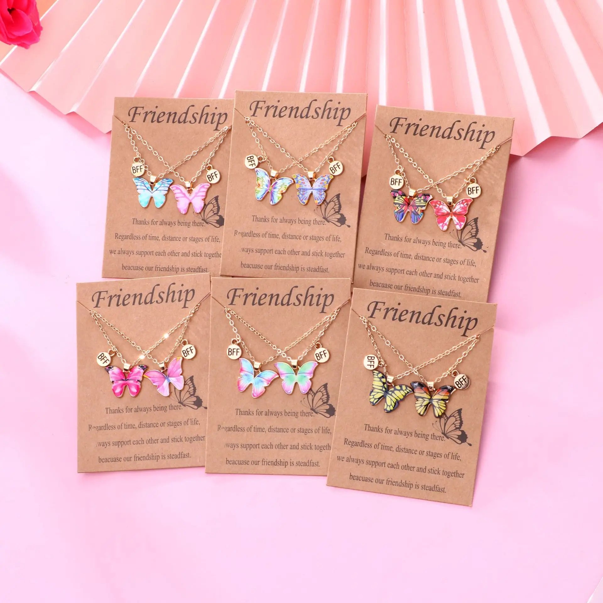 2 Pcs/Set BFF Sisters Friendship Butterfly Necklace Set Oil Dripping Enamel Card Necklaces Girls Best Friend Gift Choker Jewelry