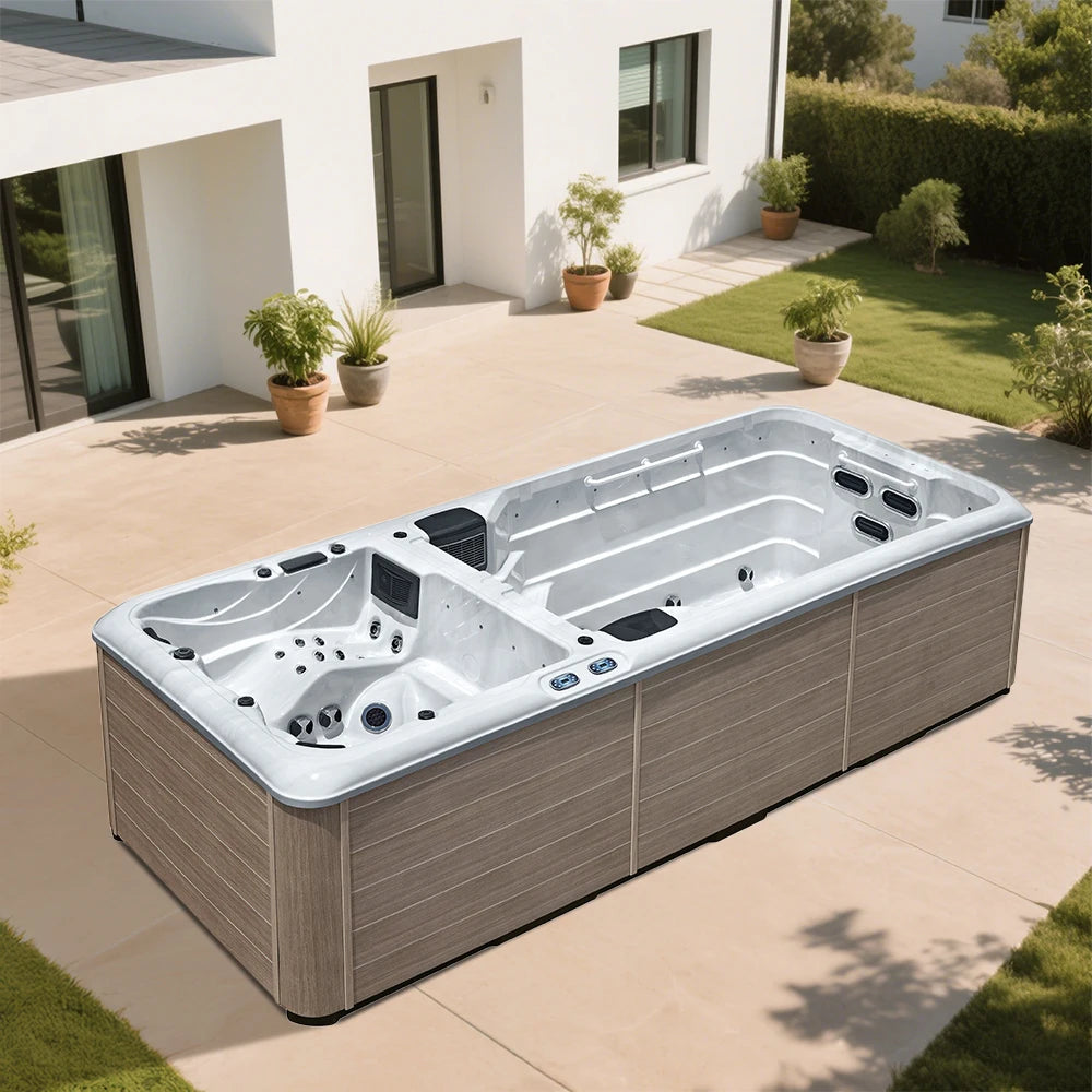 Sunrans Modern Dual Zone Swim Spa Endless Pool with Current Control & Family Hot Tub