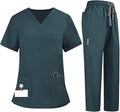 72% Polyester 21% Rayon 7% Spandex Women's Scrubs Set Stretch Ultra Soft Top and Pants Premium Hospital Uniform