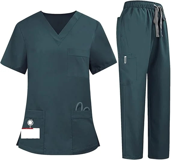72% Polyester 21% Rayon 7% Spandex Women's Scrubs Set Stretch Ultra Soft Top and Pants Premium Hospital Uniform