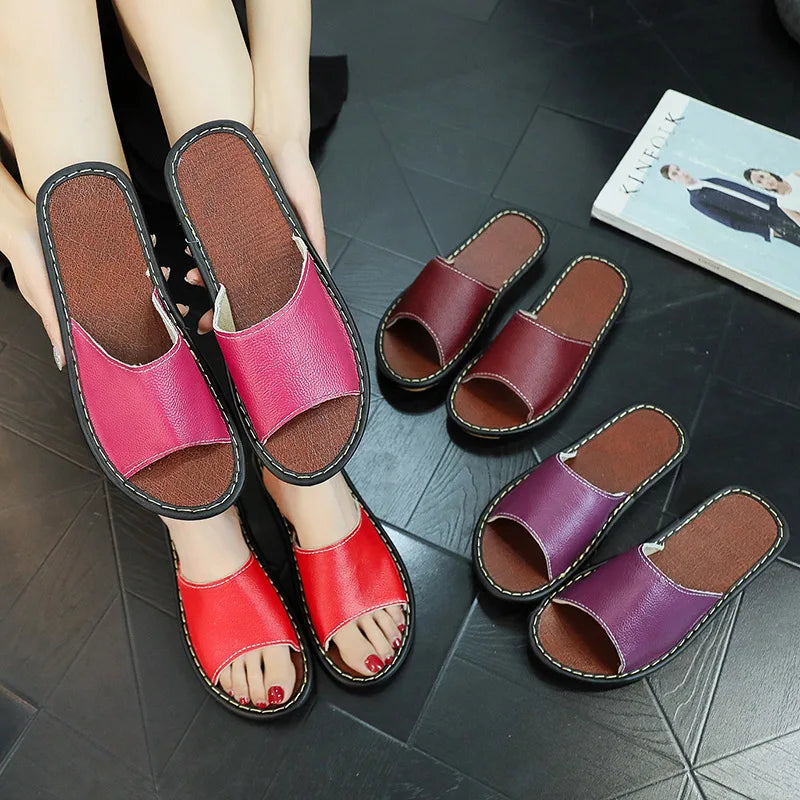 Genuine Leather slippers Summer Men&women Non-slip Soft Sole Pure Cowhide Four Seasons slippers