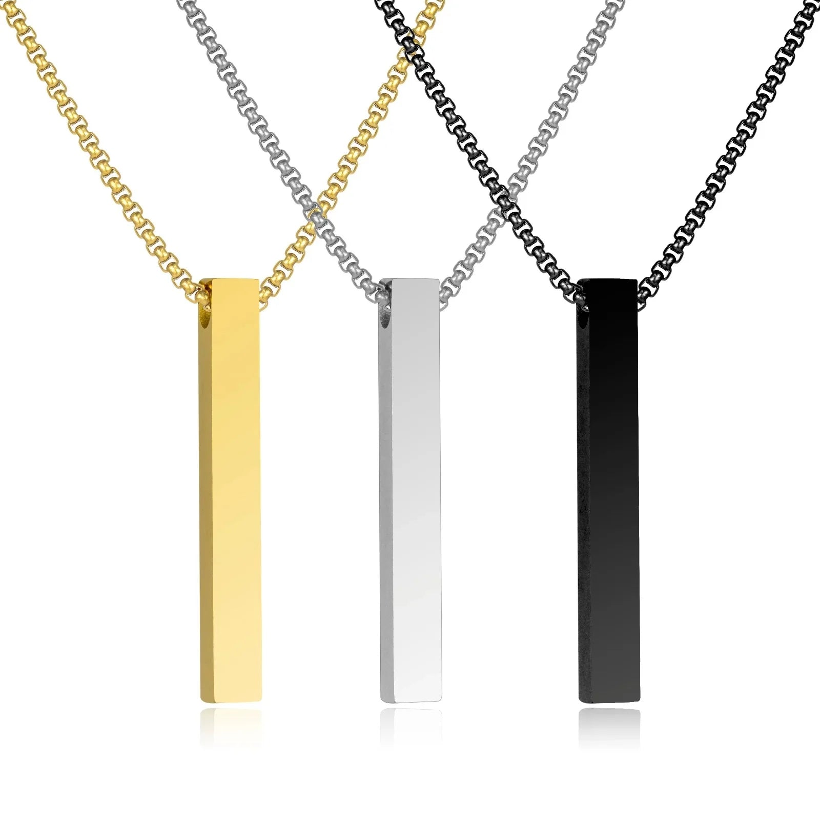 Customized Stainless Steel Rectangular Geometric Pendant Engraved Logo Bar Necklace Personalized Wedding Gift Punk Style Dragon