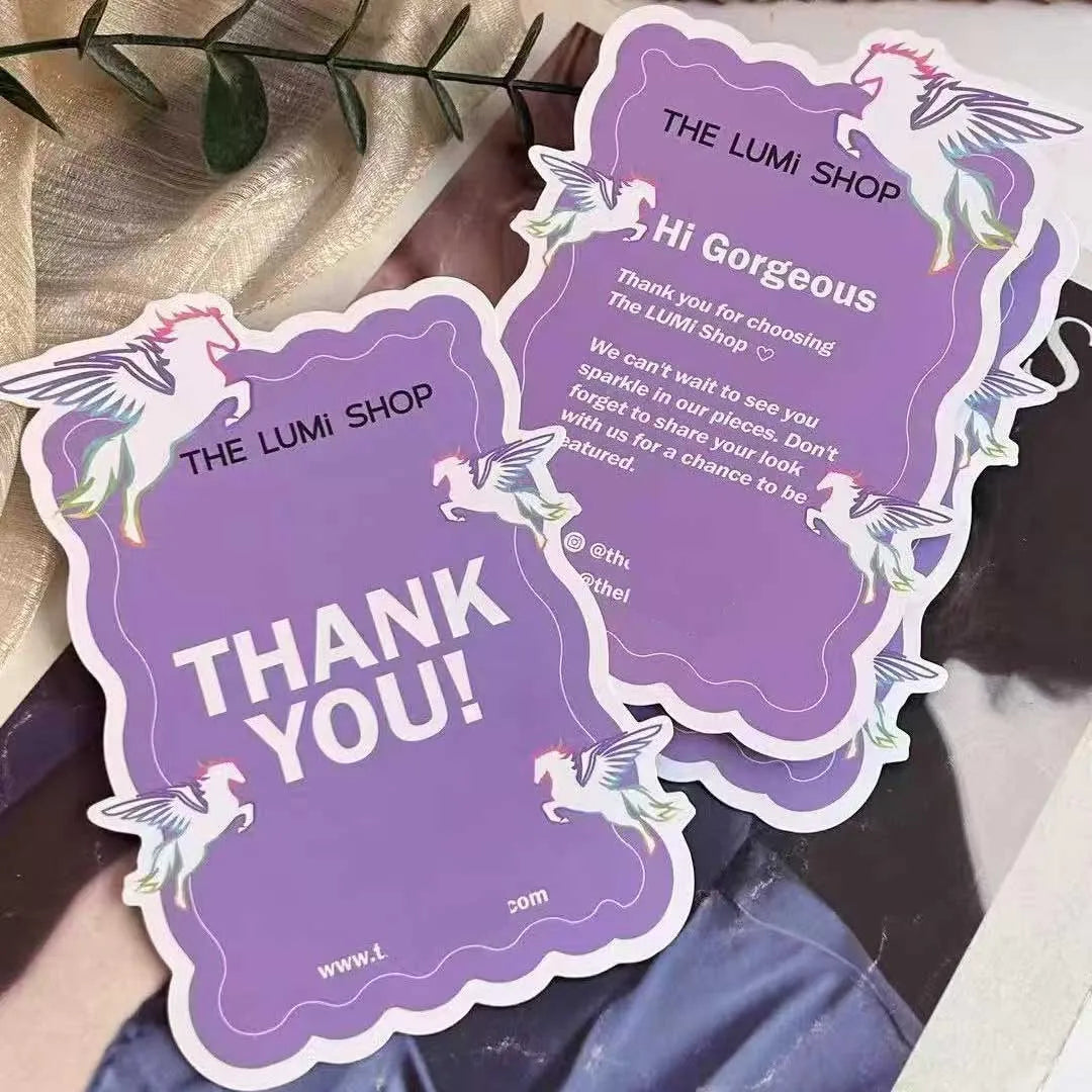 Custom Die Cut Shape Printed Colored Cardboard Greeting Card 'Thank You' for Business Purchase Postcard Printing Thank You Cards