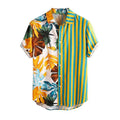 RNSHANGER Summer 3d Printed Hawaiian Stripe Leaves Shirt Vacation Casual Shirts Men Short Sleeves Street Beach Button Shirts