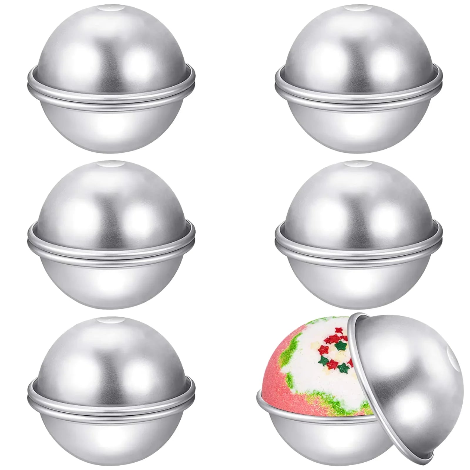 1.8"/2.2"/2.56"/3.15"/3.54"/4" DIY Professional Sphere Molds for Fizzy Bombs Cake Baking Metal Bath Bomb Molds