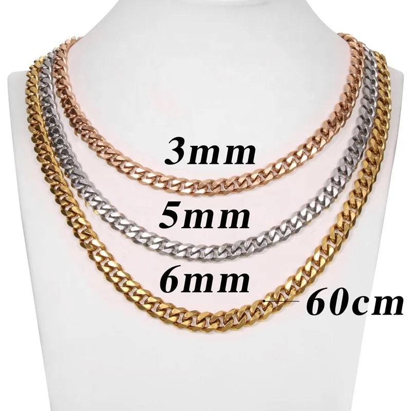 Stainless Steel Miami Iced 18K Gold Plated Cuban Link Chain Necklace Unisex for Men Jewelry Collana in Acciaio Inossidabile