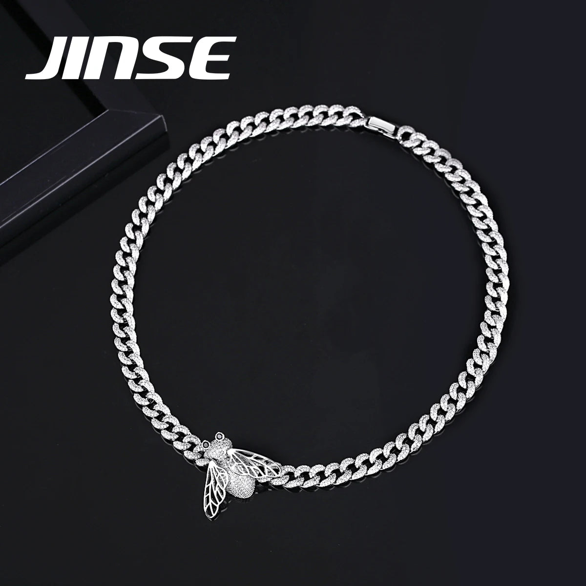 JINSE Bee Lady Jewelry Woman Cuban Link Hiphop Pendant Jewelry Chunky Chain Luxury Necklace