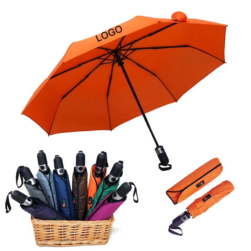 Orange Umbrella Stock Automatic 3 Folding Travel Umbrella