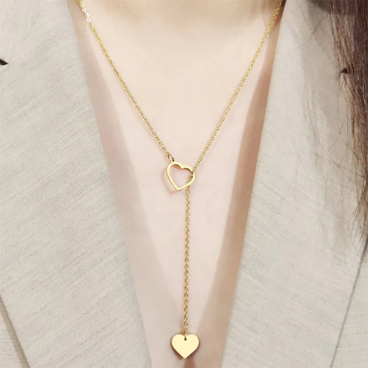 Simple Design Stylish Silver Long Heart Necklace Jewelry Pendant Necklace for Women