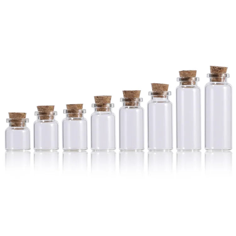 4ml 5ml 6ml 7ml 10ml 15ml 20ml Small Mini clear Glass Wishing Drift Bottles Vials with Wood Cork Lid for Gift Tube