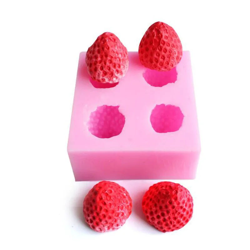Hot Sale BPA Free Durable  Easy Release 4 Cavities  Fondant  Mold  3D Silicone Strawberry Mold