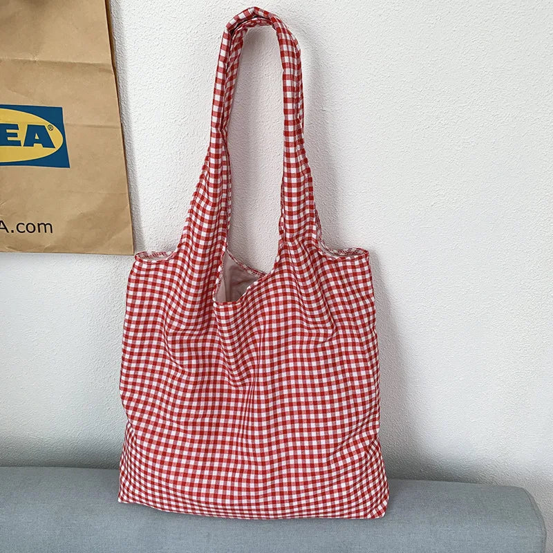 Casual Retro Plaid Women's Shoulder Vest Bags Large Capacity Ladies Canvas Tote Shopping Bag Versatile Students Female Handbags