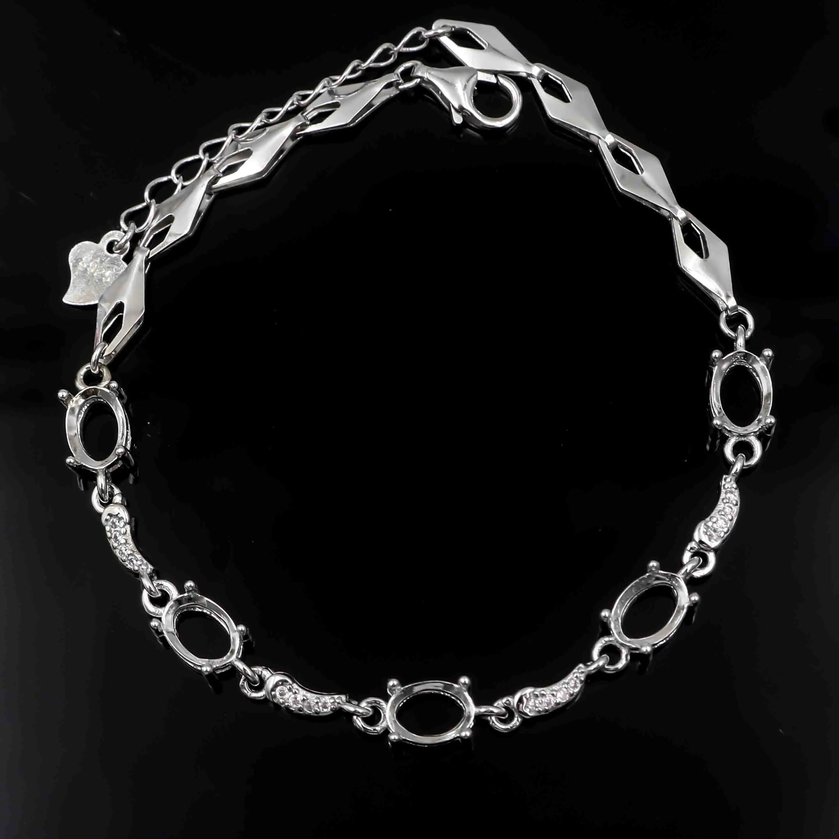 Sterling Silver 5*7mm Semi Mount Bracelet Blank Empty Support Mountain Setting S925 Base Holder Without Stone for DIY Inlay