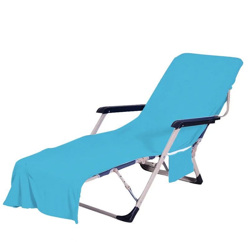 Beach Chair Cover Double Towel Folding Bag with Large Pocket Solid Color Holiday Sunbathing Quick Dry Pool Leisure Lawn Patio