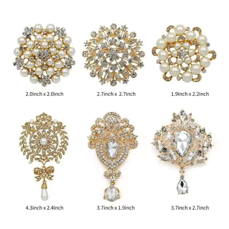 Jachon Set of 6 Custom Flower Rhinestone Brooch Fashion Luxury Pearls Brooches Jewelry Designer Brooches Pin for Women