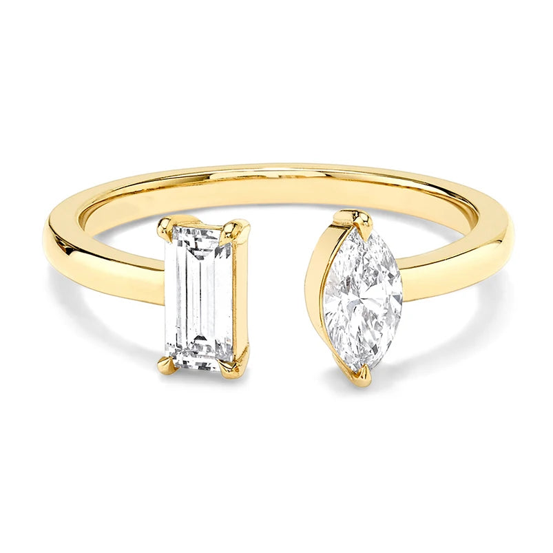 Gemnel Wedding Band 18 Carat Moissanite Gold Vermeil 0.5 Micron Mixed baguette Marquise Open Ring