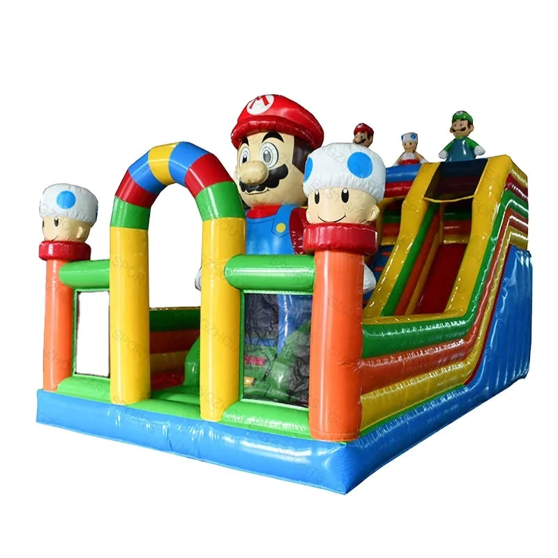 Large Inflatable Mario Slide Bouncer Trampoline Jumping Playground Inflatable Slide Obstacle Course Inflatable Bounce Slide