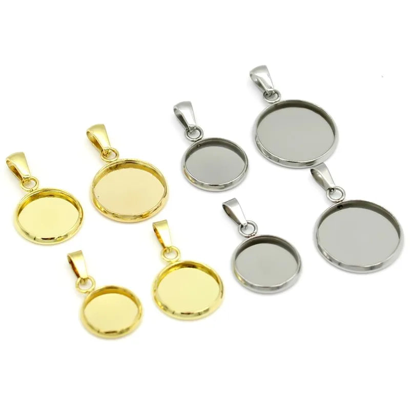 Wholesale Stainless Steel Round Blank Bezel Pendant Connector Trays Base Cabochon Settings Trays for Jewelry Making