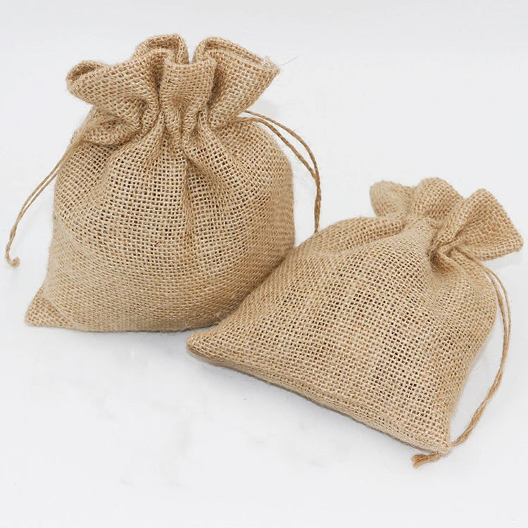 Rustic Linen Coffee Bean Pouch Custom Printed Recyclable Folding Jute Drawstring Bag with Burlap for Promotion and Shopping