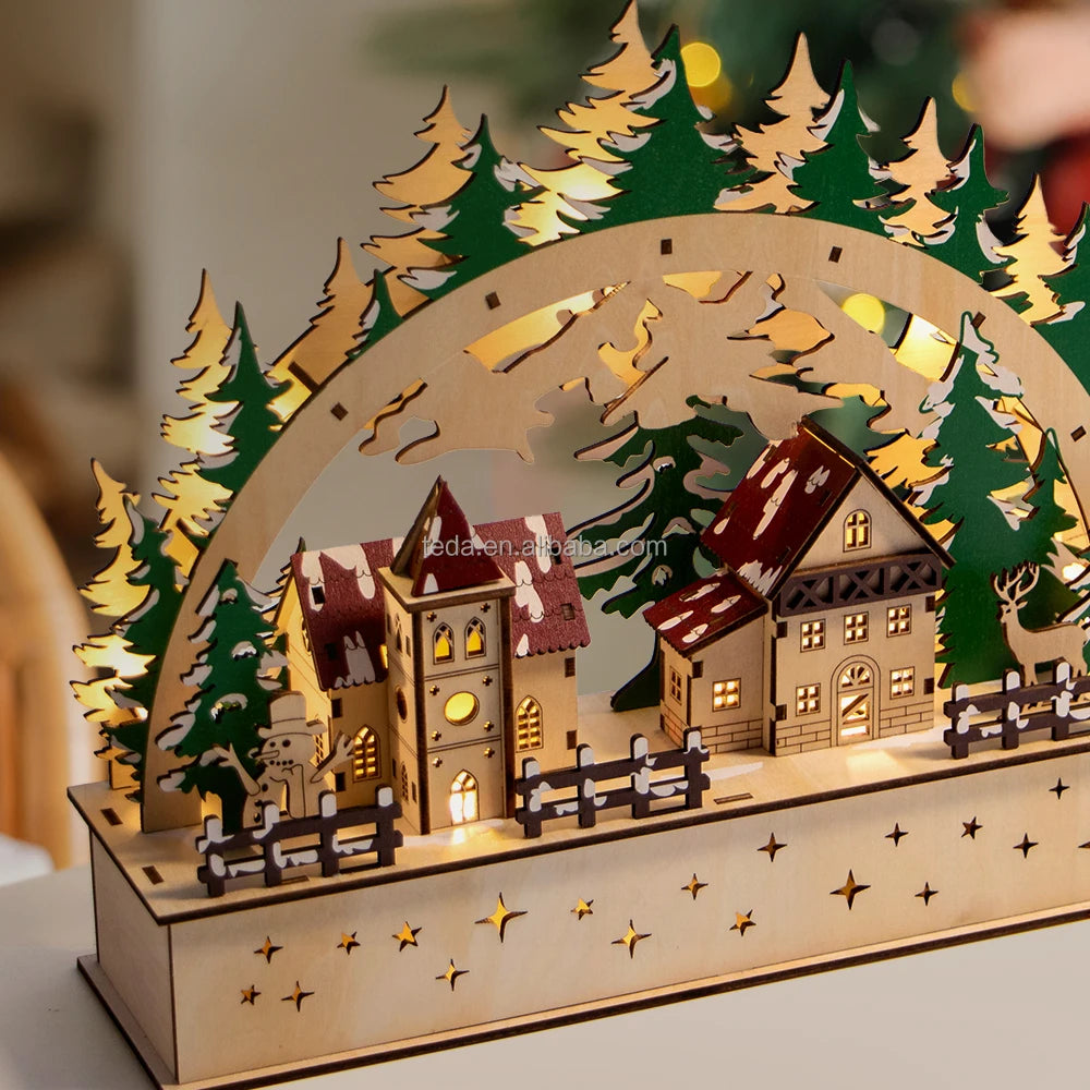 Modern Designed Christmas Village and Wooden Laser-cut Scene Factory Wholesale Christmas Decorations MOQ 100pcs