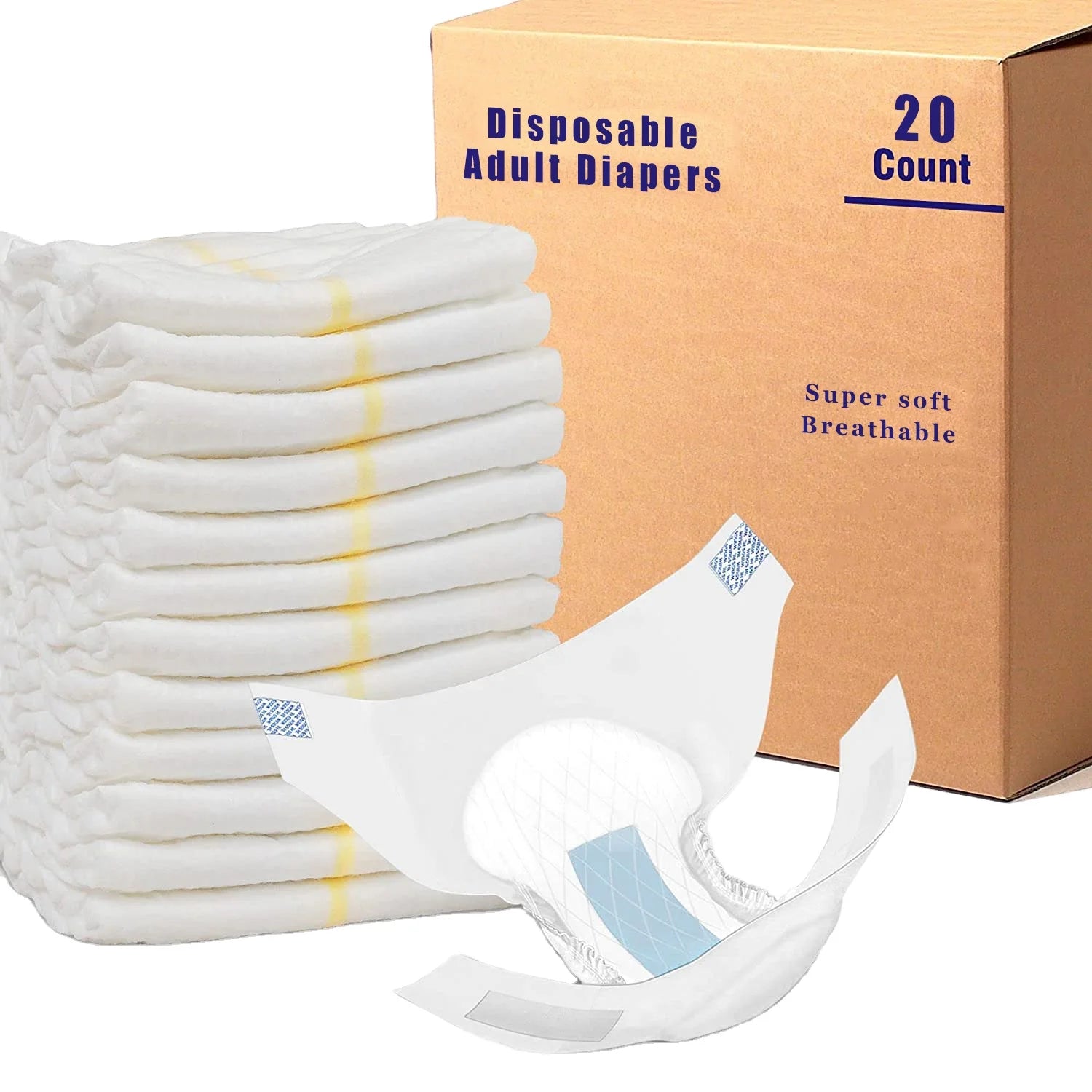 Wholesale Price Super Absorbent Non Woven Fabric Printed Breathable Disposable Adult Diapers with 3D Leak Prevention