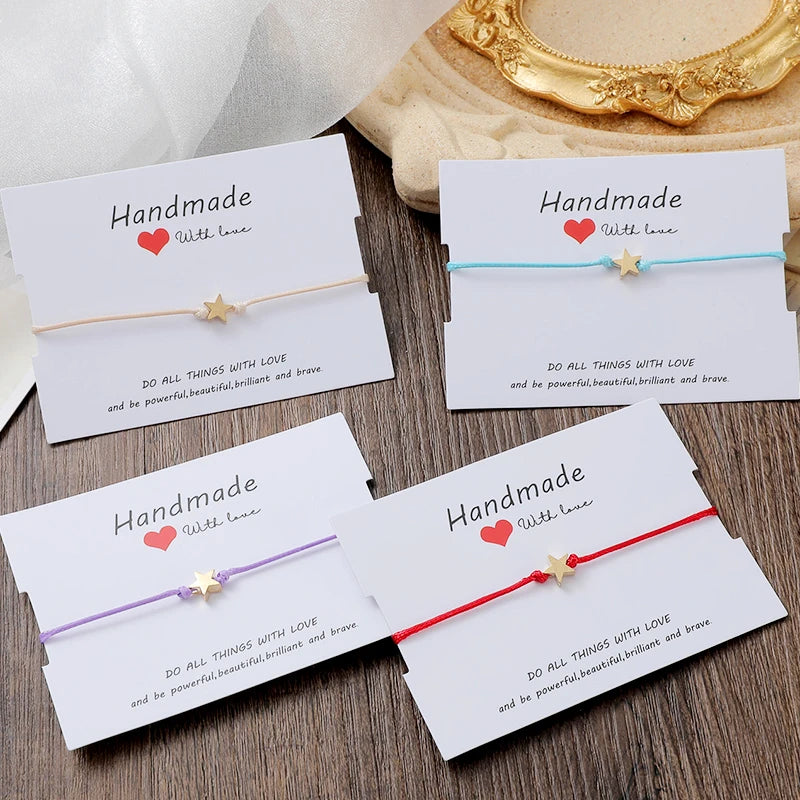 Manufacturer Make a Wish Card 18K Gold Plated Silver Tone Star Charm Red String Cord Macrame Bracelet for Women