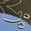 Ilona Minimalist Silver Plated Copper CZ Necklace Huggie Earrings Jewelry Set Sparkly Curved Bar Pendants for Women Daily