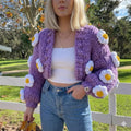Spring and Autumn Hand Made Oversize Cropped Cardigan Crochet Chunky Knit Colorful 3D Flower Cardigan Sweater for Women