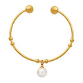 Vintage Stainless Steel Cuff Bangle Gold Plated Imitation Pearl Pendant Bangle