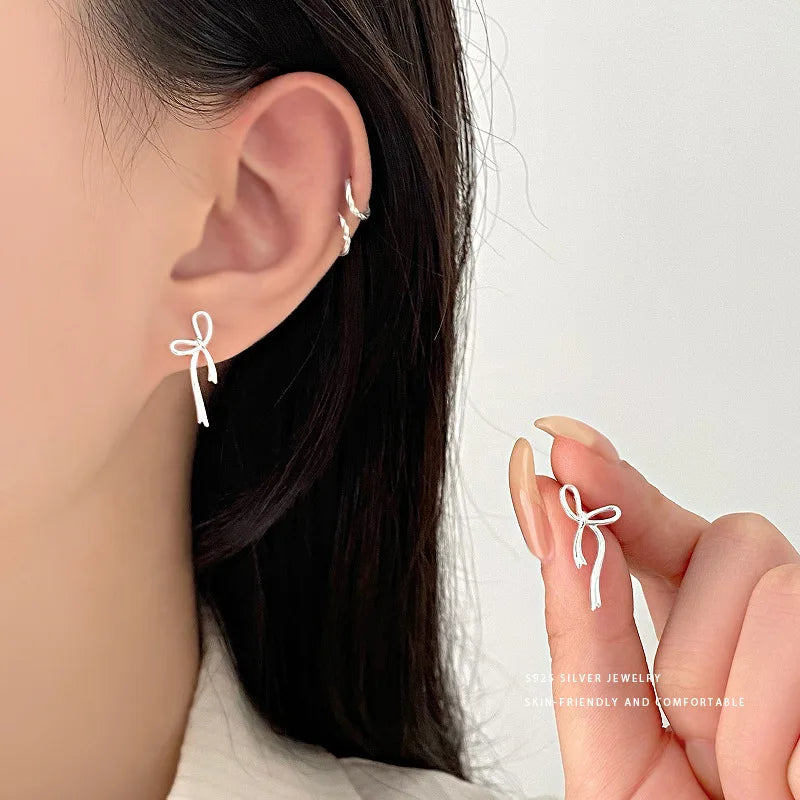 Fashion High Quality Jewelry 925 Sterling Silver Simplicity Irregular Bow Gold Plated Stud Earring Jewelry for Women