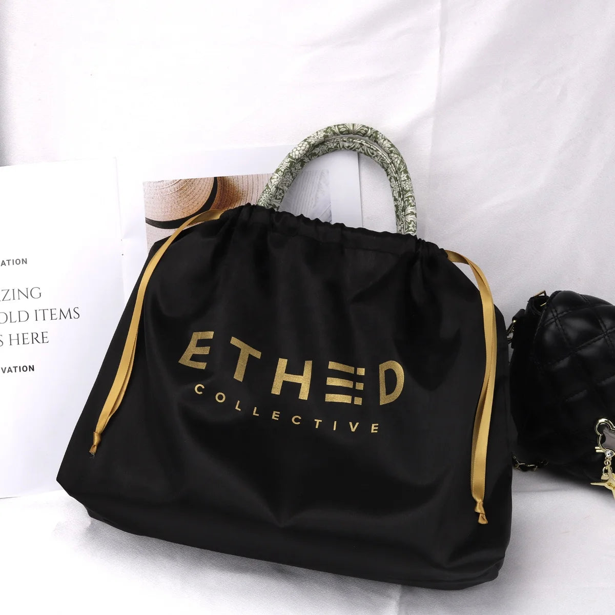 Custom Logo Printed Large Black Satin Dust Bag for Handbag Drawstring Promotion Matte Satin Silk Pouch