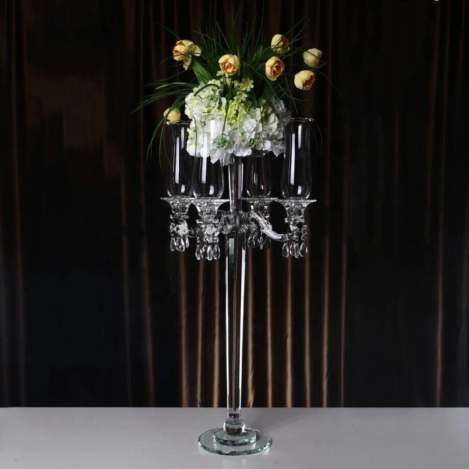 Wholesale Wedding Event Party Glass Candlestick 5 Arm Crystal Candelabra for Wedding Centerpieces