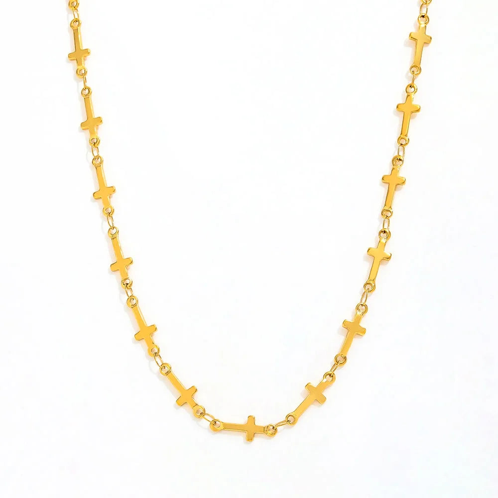 Joolim Jewelry 18K Gold Plated Cross String Choker Necklace Sweater Necklace Stainless Steel Jewelry Wholesale