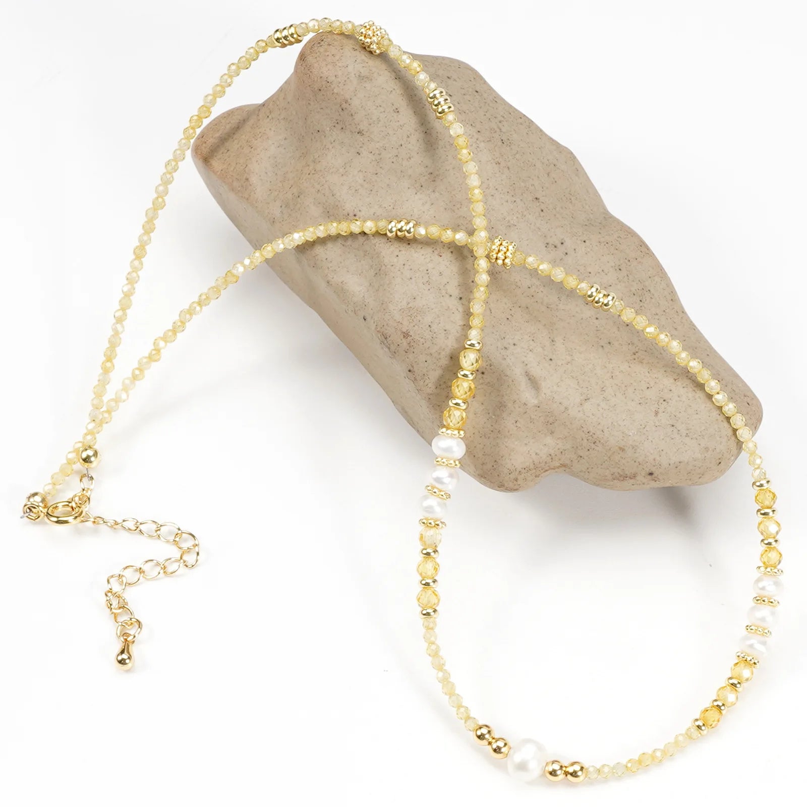 Dainty 2mm Citrine Pearl Stone Necklace for Women Natural Healing Energy Topaz Stone Bracelet 14k Gold Chain Bracelet Unisex