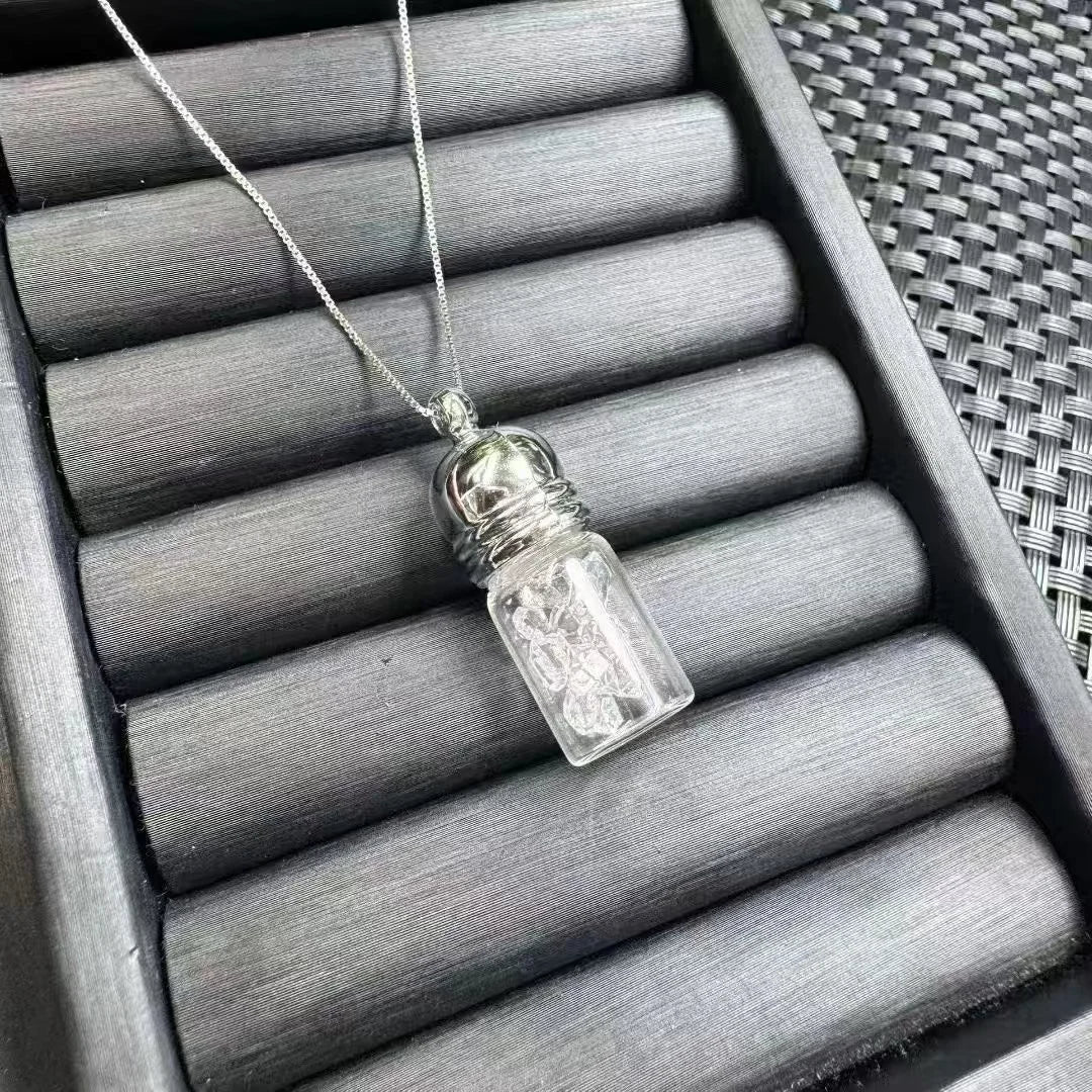 S925 Sterling Silver Plated Natural Healing Crystal American Herkimer Double Point Wish Perfume Bottle Pendant