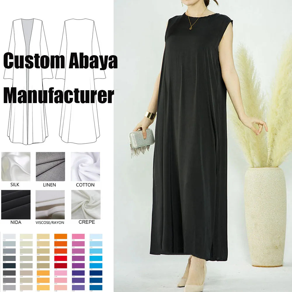 Islamic Satin Sleeveless Underdress Abaya Muslim Dress Dubai Simple Inner Dress Slip Maxi Dress