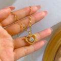 Fashion Shining 18k Gold Plated Cubic Zirconia Cz Choker Necklaces Stainless Steel Heart Pendant Necklace for Women
