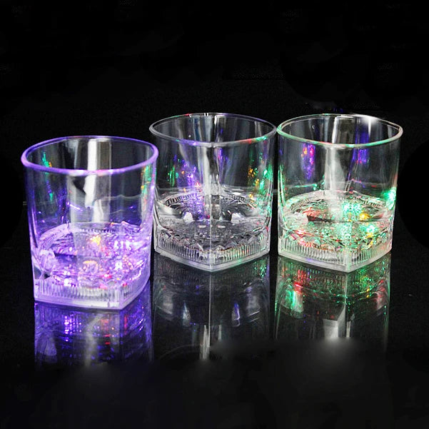 7oz LED Water Activated Transparent Cube Cup with Multi-Color Flashing Light for Party & Graduation Occasions