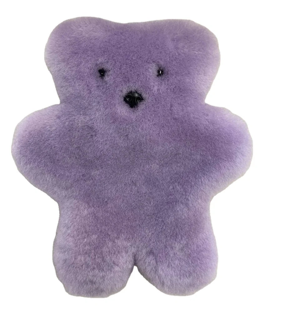 Sample Support Custom Sheepskin Wool Plush Mini Flat Bears Children Soft Sheepskin Stuffed Toy Real Shearling Fur Teddy Bear Toy
