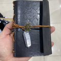 Custom Leather Journal Paper Notebook With Aura Quartz Crystals Healing Stones