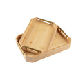Natural Thickened Bamboo Serving Tray Set of 2 with Metal Handles Ergonomic Aesthetic for Serving Food Breakfast Tea Coffee