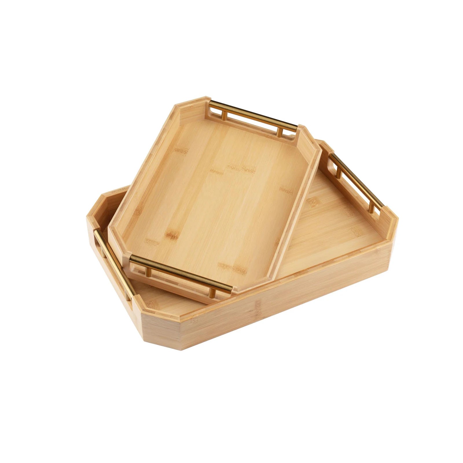 Natural Thickened Bamboo Serving Tray Set of 2 with Metal Handles Ergonomic Aesthetic for Serving Food Breakfast Tea Coffee