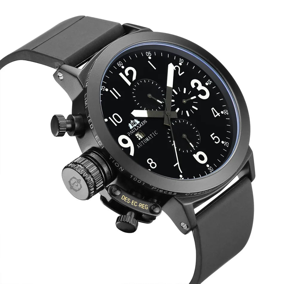 PAULAREIS Designer 3Bar Waterproof 50mm Watch Reloj Hombre New Men's Automatic Chronograph Mechanical Watches Dropshipping