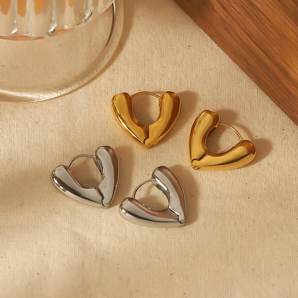 Nabest 18K Gold Plated Stainless Steel Waterproof Heart Earring Jewelry Women French Chunky Hoop Earrings
