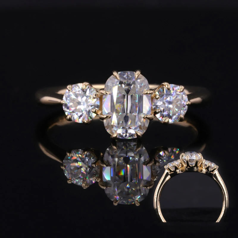 Gold Plated 925 Sterling Silver 10k  Moissanite Rings Old Mine Cut Old European Cut Cushion Shape Moissanite Ring.