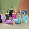 Wholesale Stocked Luxury 32 oz Borosilicate Glass Tumbler Set Reusable Coffee Cup Bamboo Lid Silicone Sleeve Time Marker Travel