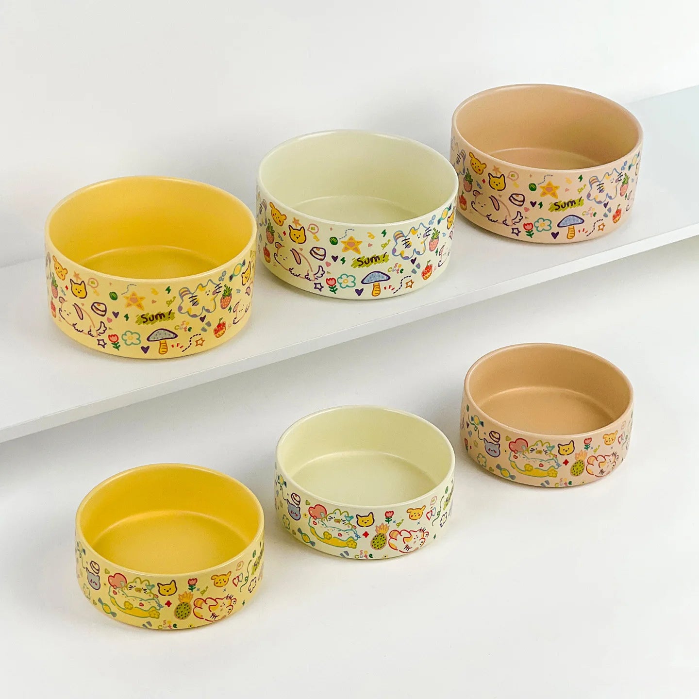 Pet Feeder Puppy Style Scrawl No Spill Graffiti Pattern Pet Rice Bowl Ceramic Dog and Cat Bowl  Colorful Print Ceramic Pet Bowl