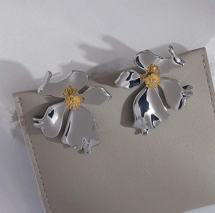 SP Statement Fashion Metal Big Flower Stud Earrings for Women